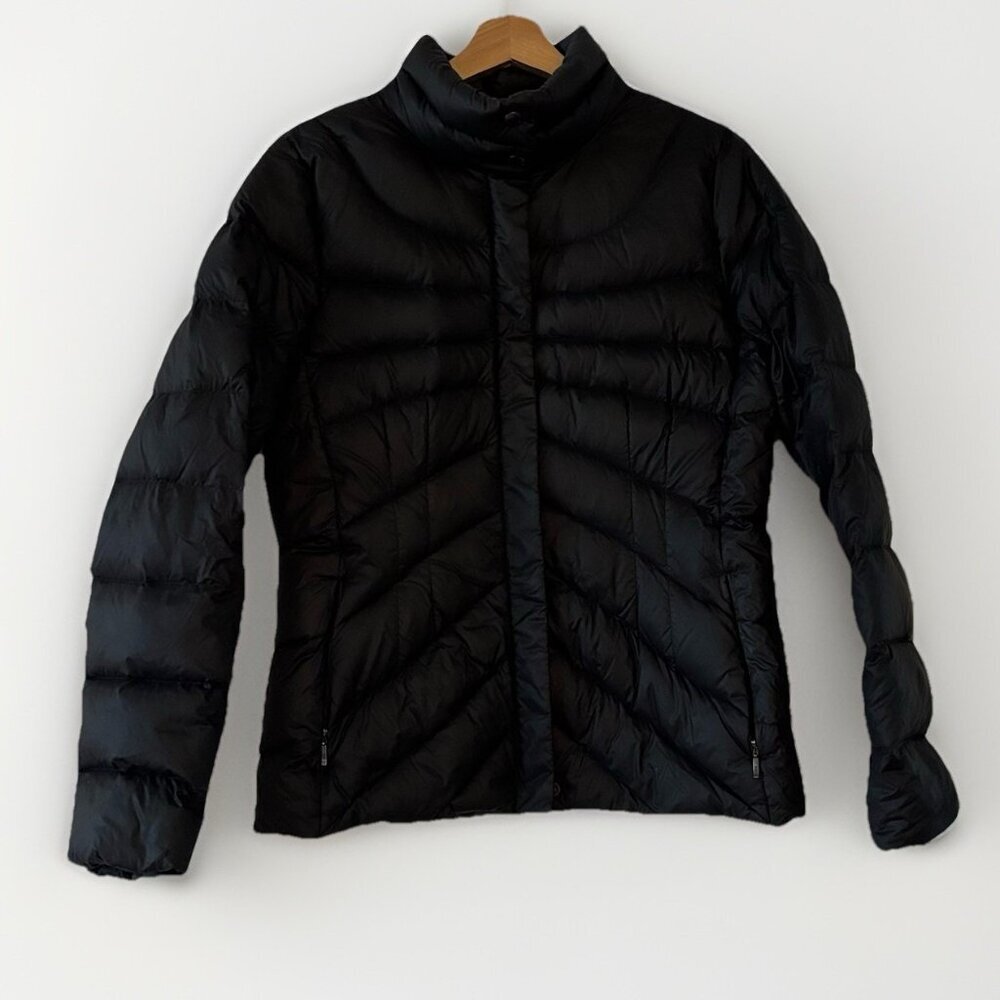 Lands End Black Puffer Jacket Coat Down Quilted Women’s Small Minimalist Outdoor
